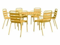 Online Comedor de jardín de metal - Mesa redonda D.130cm y 6 sillones apilables - Amarillo - MIRMANDE de Comedores De Jardín
