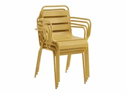 Online Comedor de jardín de metal - Mesa redonda D.130cm y 6 sillones apilables - Amarillo - MIRMANDE de Comedores De Jardín