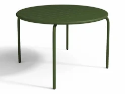 MYLIA Comedor de jardín de metal - Mesa D.110 cm y 4 sillas apilables Verde