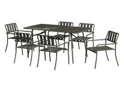 Discount MYLIA Comedor de jardín de metal: 1 mesa de 160 cm y 6 sillas - - BIRMOS Gris antracita