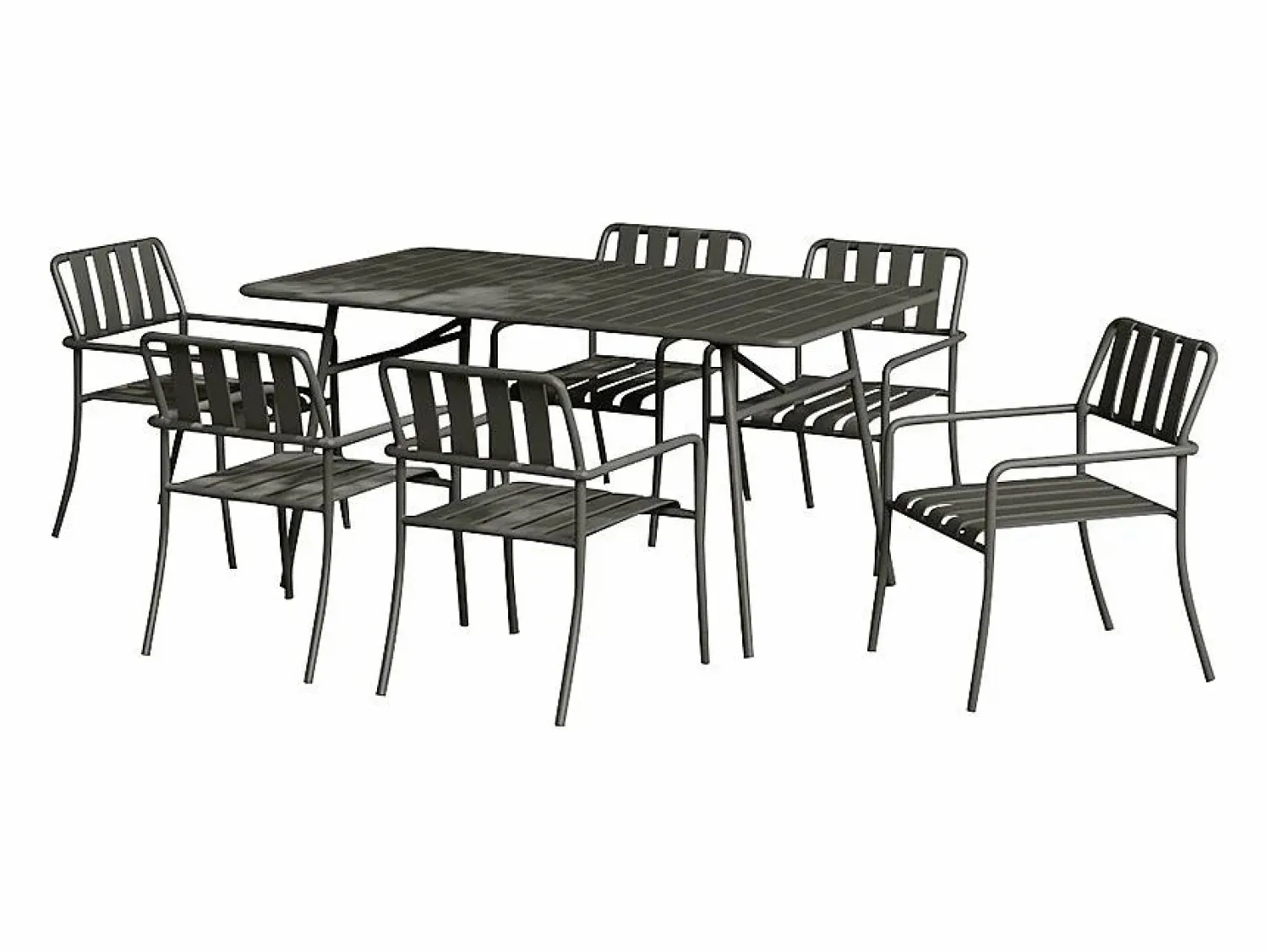 Discount MYLIA Comedor de jardín de metal: 1 mesa de 160 cm y 6 sillas - - BIRMOS Gris antracita