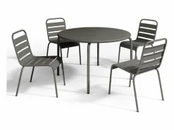 Comedor de jardín de metal - Mesa D.110 cm y 4 sillas apilables Comedores De Jardín