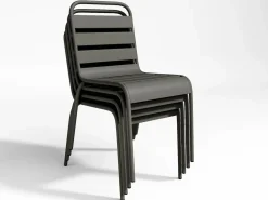 Comedor de jardín de metal - Mesa D.110 cm y 4 sillas apilables Comedores De Jardín