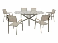 New MYLIA Comedor de jardín de metal: mesa redonda extensible L.150/200 cm y 6 sillones apilables - - YOHA de Topo
