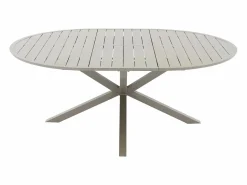 New MYLIA Comedor de jardín de metal: mesa redonda extensible L.150/200 cm y 6 sillones apilables - - YOHA de Topo