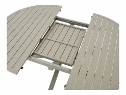 MYLIA Comedor de jardín de metal: mesa redonda extensible L.150/200 cm y 4 sillones apilables - - YOHA de