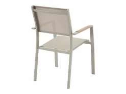 MYLIA Comedor de jardín de metal: mesa redonda extensible L.150/200 cm y 4 sillones apilables - - YOHA de