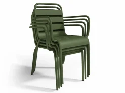 Online Comedor de jardín de metal una mesa L.160 con 2 sillones y 4 sillas Verde Comedores De Jardín