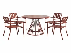 MYLIA Comedor de jardín de metal: mesa D.120 cm y 4 sillones - Terracotta - BIRMOS de