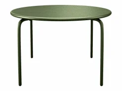 Comedor de jardín de metal - Mesa redonda D.130cm y 6 sillas apilables - Verde caqui - MIRMANDE de Comedores De Jardín