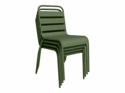 Comedor de jardín de metal - Mesa redonda D.130cm y 6 sillas apilables - Verde caqui - MIRMANDE de Comedores De Jardín