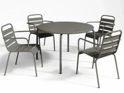 Outlet Comedor de jardín de metal 1 mesa y 4 sillones apilables - MIRMANDE Comedores De Jardín