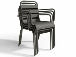 Outlet Comedor de jardín de metal 1 mesa y 4 sillones apilables - MIRMANDE Comedores De Jardín