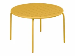 Sale MYLIA Comedor de jardín de metal - Mesa redonda D.130cm y 6 sillas apilables - Amarillo - MIRMANDE de Mostaza