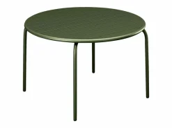 Clearance Comedor de jardín de metal - Mesa redonda D.130cm y 6 sillones apilables - Verde - MIRMANDE de Comedores De Jardín
