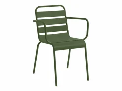 Clearance Comedor de jardín de metal - Mesa redonda D.130cm y 6 sillones apilables - Verde - MIRMANDE de Comedores De Jardín