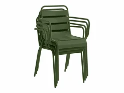 Clearance Comedor de jardín de metal - Mesa redonda D.130cm y 6 sillones apilables - Verde - MIRMANDE de Comedores De Jardín