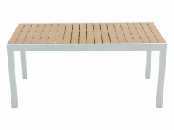 MYLIA Comedor de jardín extensible aluminio poliwood L.170 / 230 cm y 6 sillas Gris MACILA Blanco