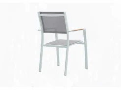 MYLIA Comedor de jardín extensible aluminio poliwood L.170 / 230 cm y 6 sillas Gris MACILA Blanco