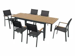 Online MYLIA Comedor de jardín extensible aluminio poliwood L.170/230 cm + 6 sillones Antracita MACILA Gris antracita