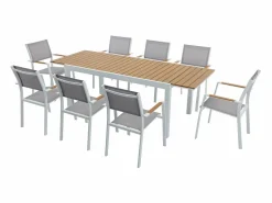 Outlet Comedor de jardín extensible aluminio poliwood L.170 / 230 cm y 8 sillas Gris MACILA Comedores De Jardín