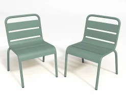 Hot MYLIA Comedor de jardín para niños de metal - 1 mesa y 4 sillas Verde almendra
