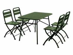 MYLIA Comedor de jardín plegable de metal: Una mesa L.110 cm + 4 sillas - Verde caqui - MIRMANDE de