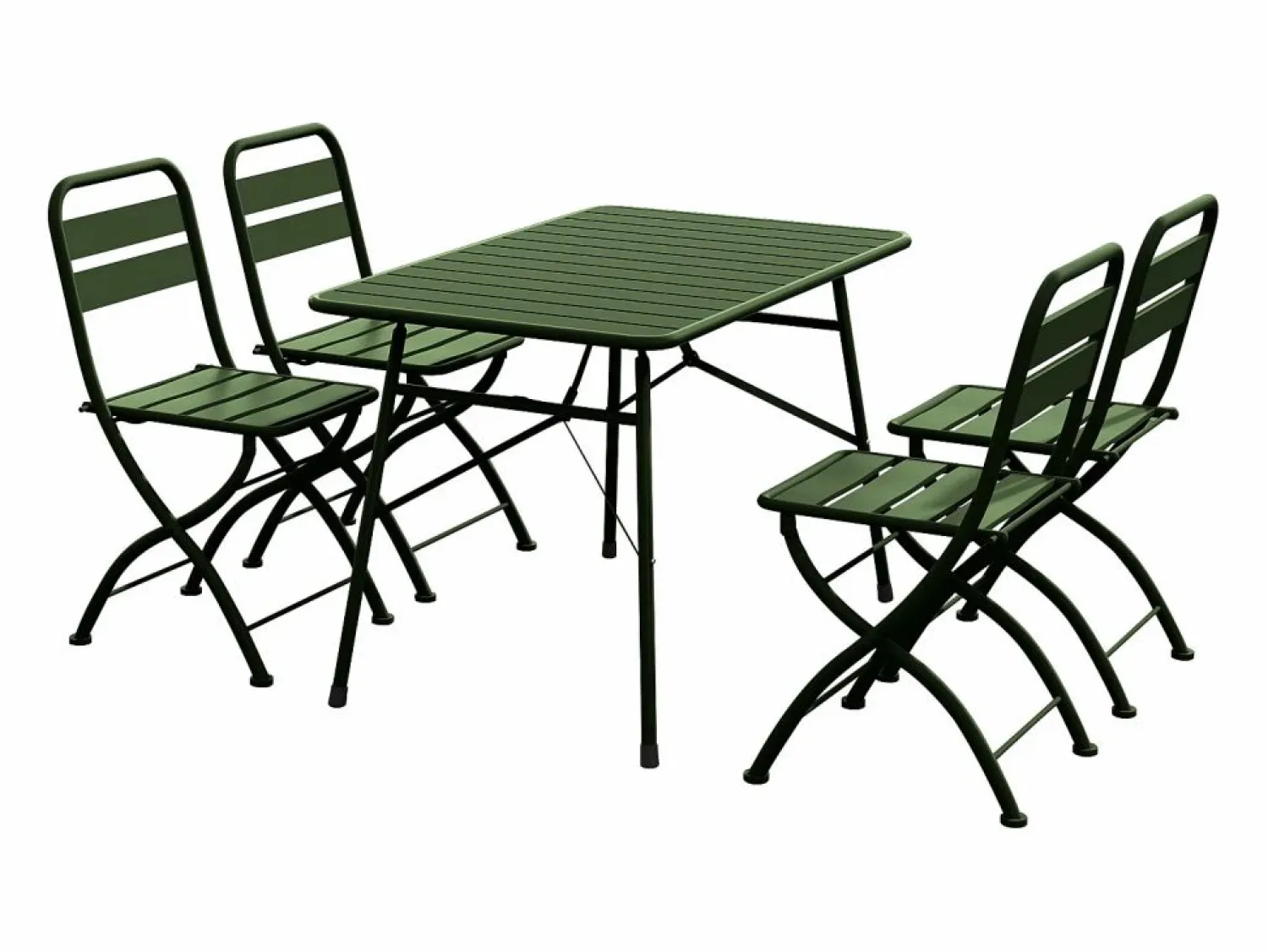 MYLIA Comedor de jardín plegable de metal: Una mesa L.110 cm + 4 sillas - Verde caqui - MIRMANDE de
