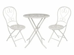 MYLIA Comedor de jardín plegable de metal estilo hierro forjado - una mesa D.60 cm y 2 sillas - - GUERMANTES de