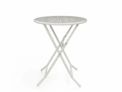 MYLIA Comedor de jardín plegable de metal estilo hierro forjado - una mesa D.60 cm y 2 sillas - - GUERMANTES de