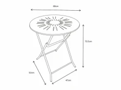 MYLIA Comedor de jardín plegable de metal estilo hierro forjado - una mesa D.60 cm y 2 sillas - - GUERMANTES de