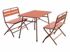 Comedor de jardín plegable de metal: Una mesa L.110 cm + 2 bancos - Terracotta - MIRMANDE de Comedores De Jardín