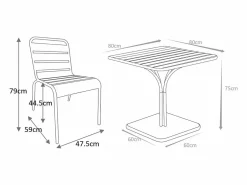 MYLIA Comedor jardín de metal mesa y 2 sillas apilables - MIRMANDE Terracota