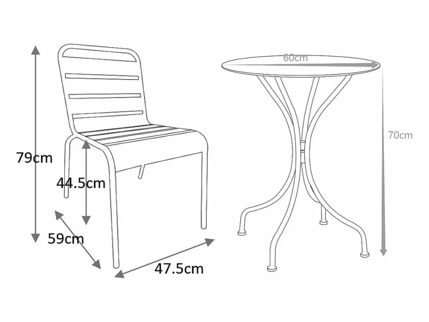 Sale MYLIA Comedor jardín metal - una mesa D.60cm y 2 sillas apilables - Amarillo - MIRMANDE Mostaza