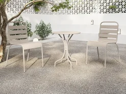 New MYLIA Comedor jardín metal - una mesa D.60cm y 2 sillas apilables - - MIRMANDE Beige