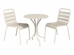 New MYLIA Comedor jardín metal - una mesa D.60cm y 2 sillas apilables - - MIRMANDE Beige