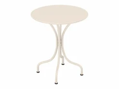 New MYLIA Comedor jardín metal - una mesa D.60cm y 2 sillas apilables - - MIRMANDE Beige