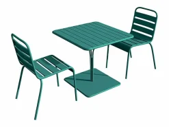 Sale Comedor jardín metal mesa y 2 sillas apilables azul pato - MIRMANDE Comedores De Jardín