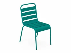 Sale Comedor jardín metal mesa y 2 sillas apilables azul pato - MIRMANDE Comedores De Jardín