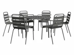 Online MYLIA Comedor jardín metal mesa redonda y 6 sillas apilables - MIRMANDE Gris antracita