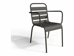 Online MYLIA Comedor jardín metal mesa redonda y 6 sillas apilables - MIRMANDE Gris antracita
