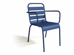 Hot Comedor jardín metálico mesa y 8 sillones apilables Azul noche - MIRMANDE de Comedores De Jardín