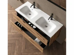 Sale Composición de doble lavabo 5 piezas SOLMIRA roble con nudos Mueble De Baño Con Doble Lavabo