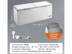 Outlet Congelador Horizontal SucceBuy de 561 L con 4 Cestas y Tapas Dobles Blanco