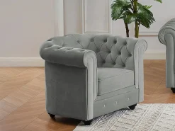Hot Vente-unique Conjunto 2 sillones terciopelo gris plata CHESTERFIELD Gris claro