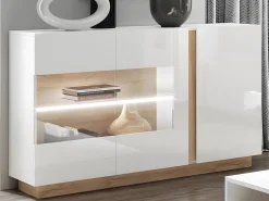 Clearance Vente-unique Conjunto aparador y mueble TV blanco brillante y natural - Comedor luminoso MURARI Color natural claro / Blanco