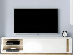 Clearance Vente-unique Conjunto aparador y mueble TV blanco brillante y natural - Comedor luminoso MURARI Color natural claro / Blanco