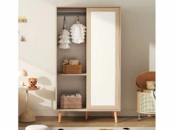 Clearance Conjunto armario infantil - armario con puertas correderas + armario abierto - patas de madera maciza - blanco + natural Muebles Niño|Armario