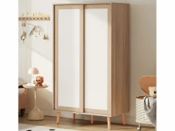 Clearance Conjunto armario infantil - armario con puertas correderas + armario abierto - patas de madera maciza - blanco + natural Muebles Niño|Armario