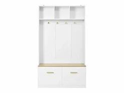 Merax Conjunto armario-taquilla - 105 x 40 x 180 cm - con banco + almacenaje abierto + 2 puertas + 4 ganchos - MDF + aglomerado -